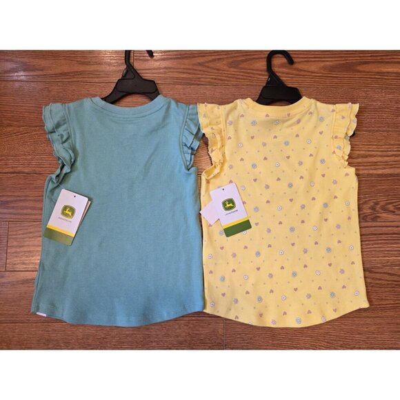 John Deere Girls Sz 4T Ruffle Short Sleeve Shirts (2) Yellow Blue Spring Nwt - Picture 2 of 10